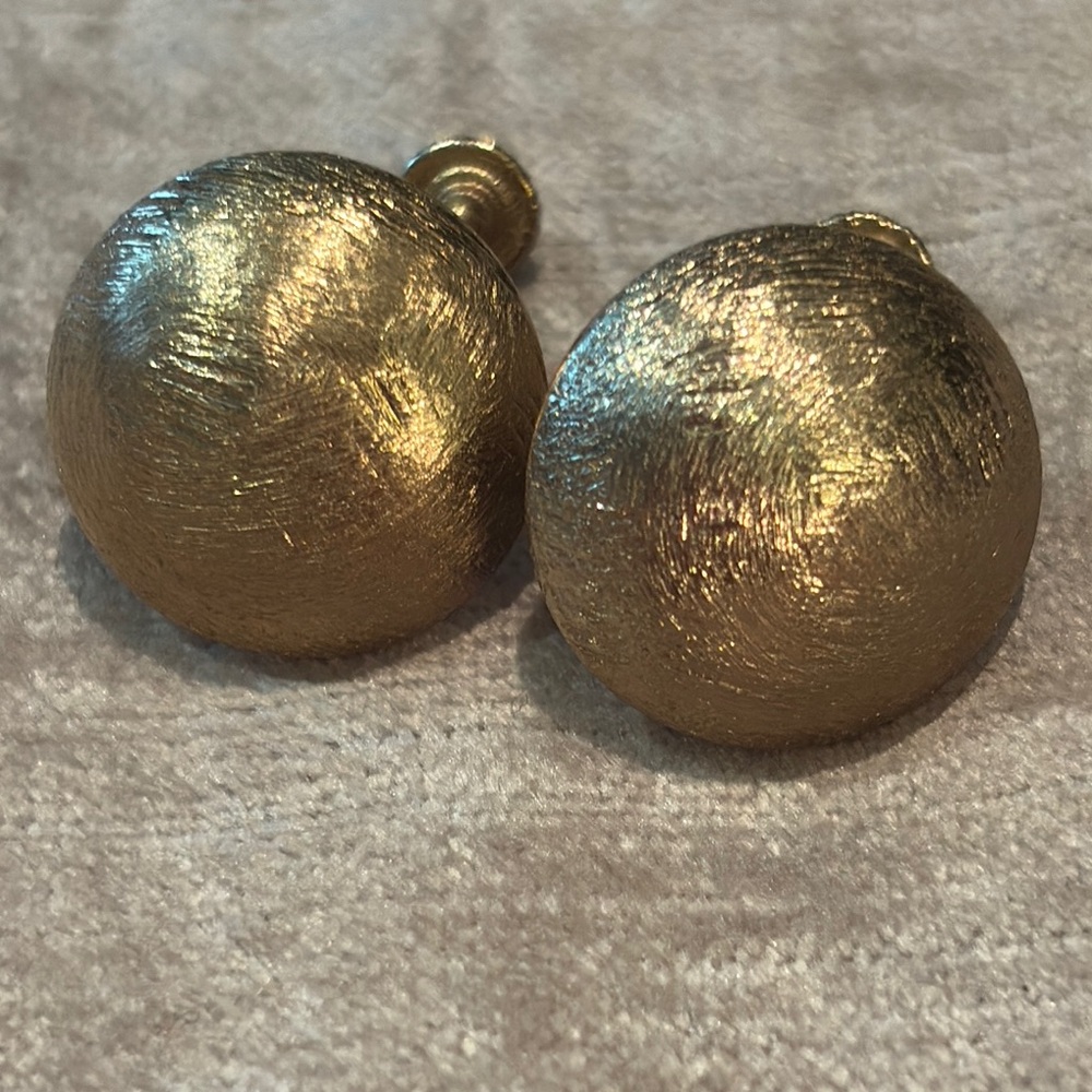 Vintage 70’s Gold Textured Earrings Srew Back or Clip On Button Style